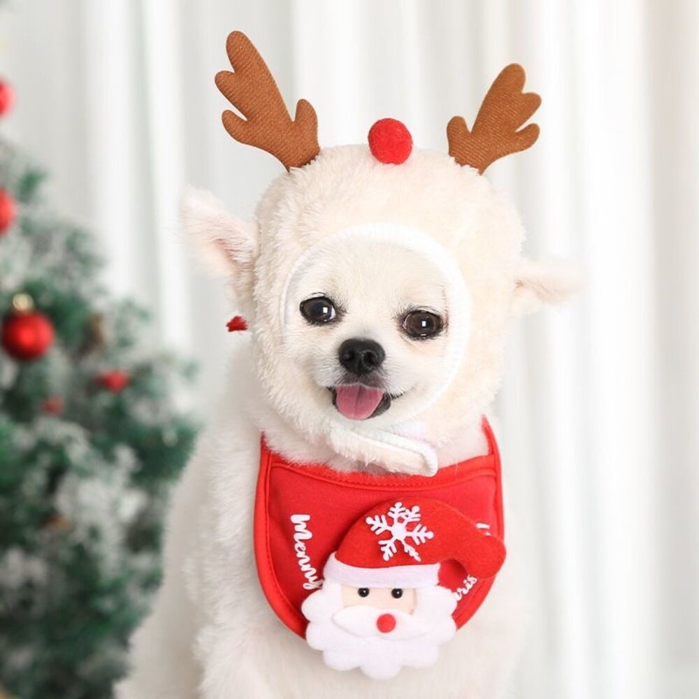 Cute Pet Christmas Costume Set, Bandana & Hat Outfit for Cat&Dog